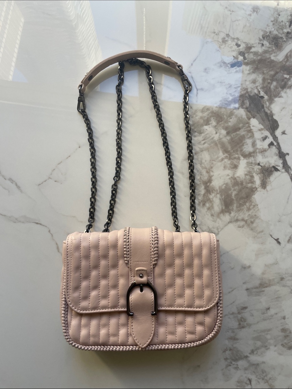 Longchamp blush pink quilted leather shoulder or crossbody bag